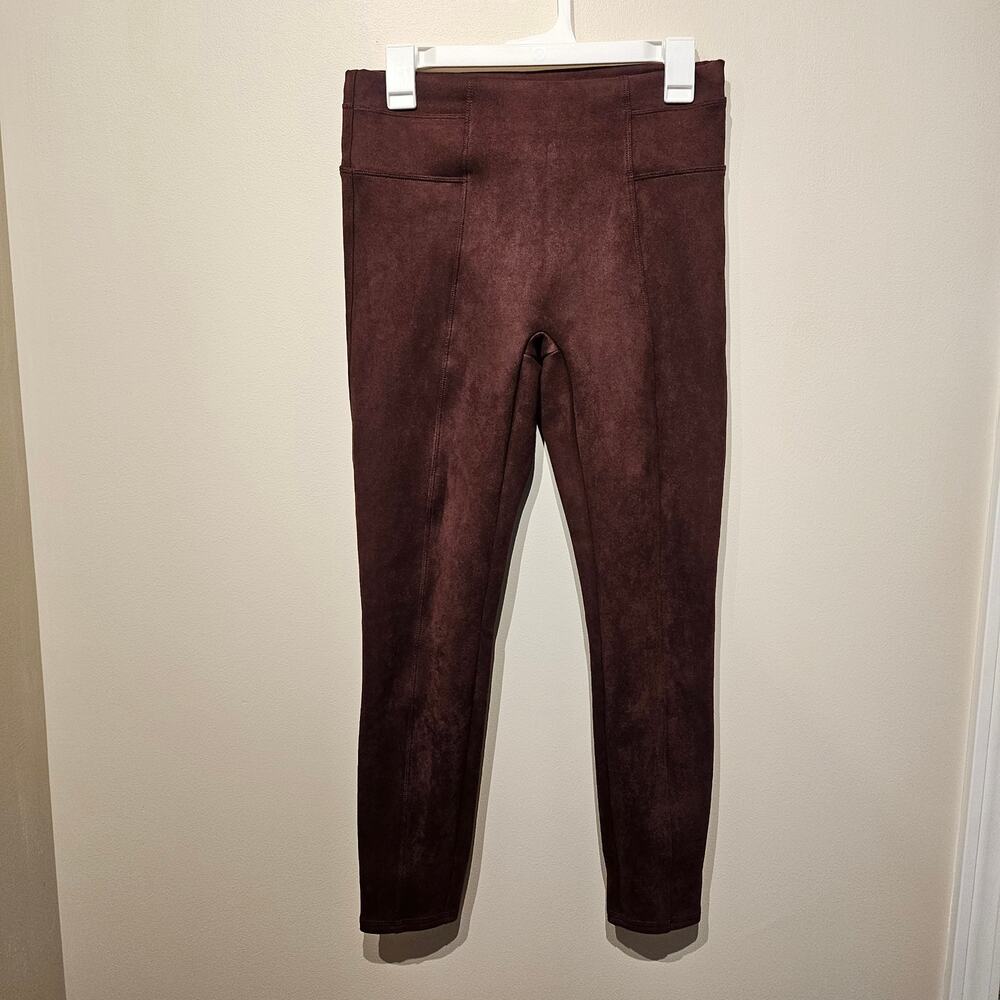 Spanx Faux Suede Leggings Dark Terracotta Burgundy Medium Petite